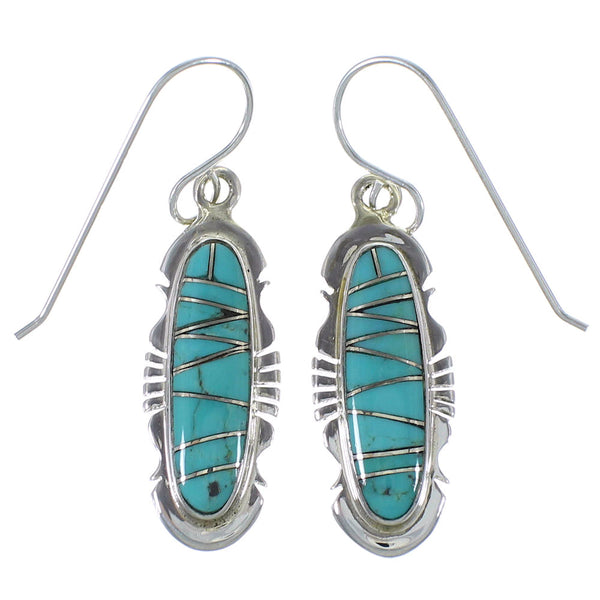 Southwest Jewelry Silver Turquoise Inlay Hook Dangle Earrings AX48824